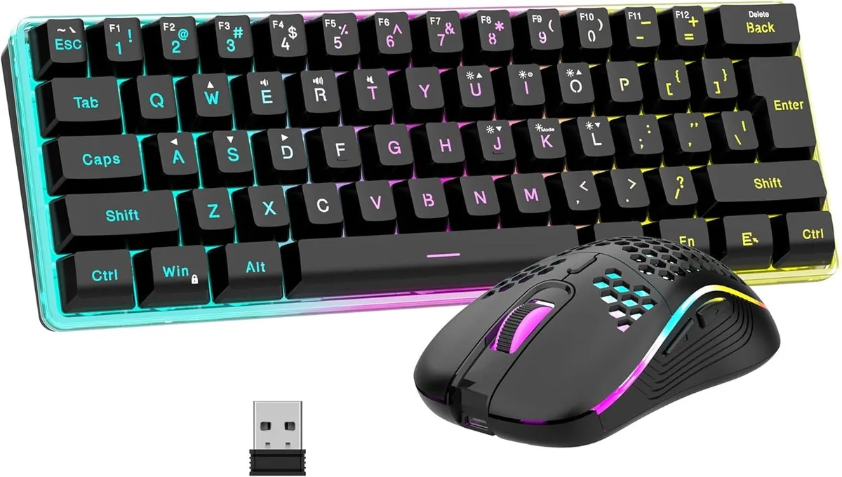Compact 60% wireless keyboard and honeycomb mouse combo in black