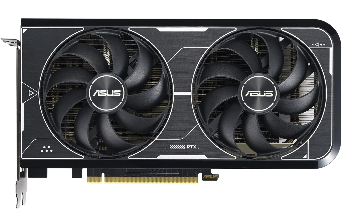 ASUS Dual GeForce RTX 3060 Ti graphics card, black two-slot cooler with two axial fans