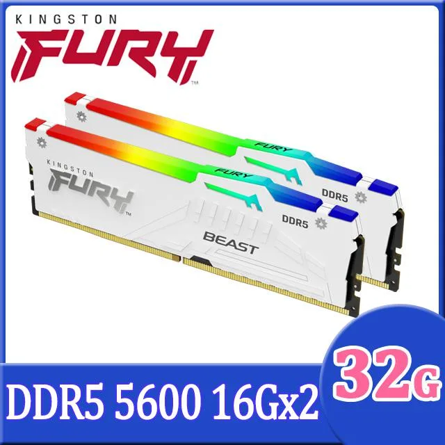 Kingston Technology Corp. Kingston Technology Corp. FURY Beast DDR5 5600 32GB (2x16GB) RGB White desktop RAM — product photo