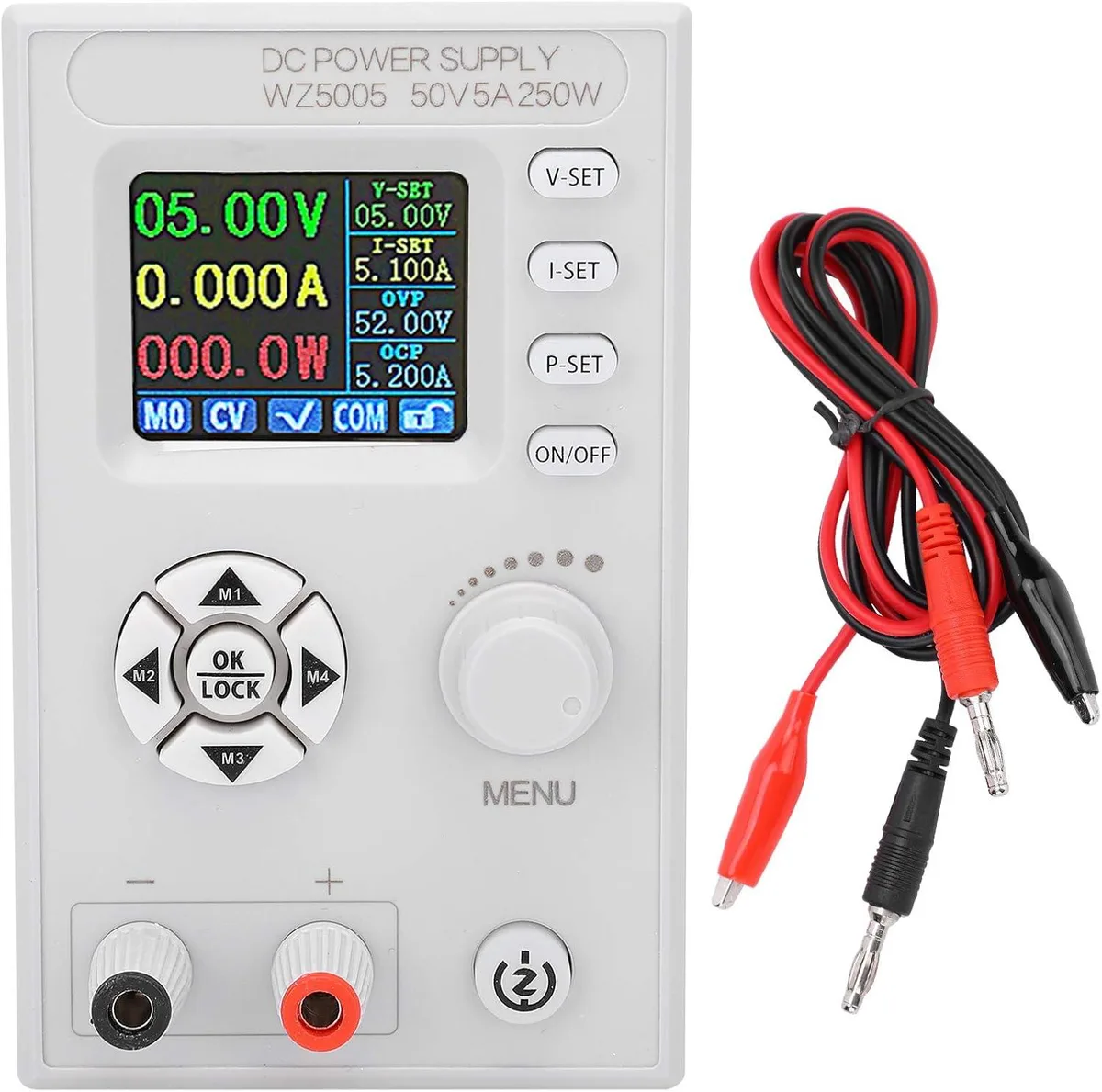 Compact black ABS bench supply with 1.8 inch colour LCD and front panel controls