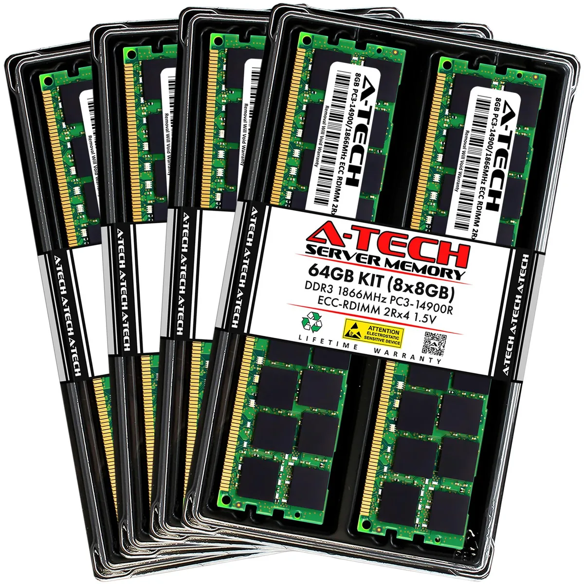 A-Tech A-Tech 64GB (8x8GB) DDR3 1866 ECC RDIMM 2Rx4 1.5V 240-Pin server RAM — photo du produit