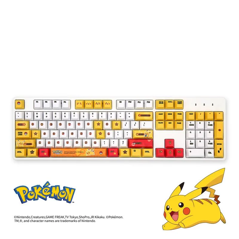 Full-size mechanical keyboard in yellow and white with PBT keycaps and brown switches, Type-C wired connection