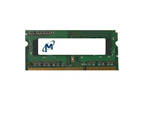 Green rectangular circuit board with gold edge connectors and black memory chips