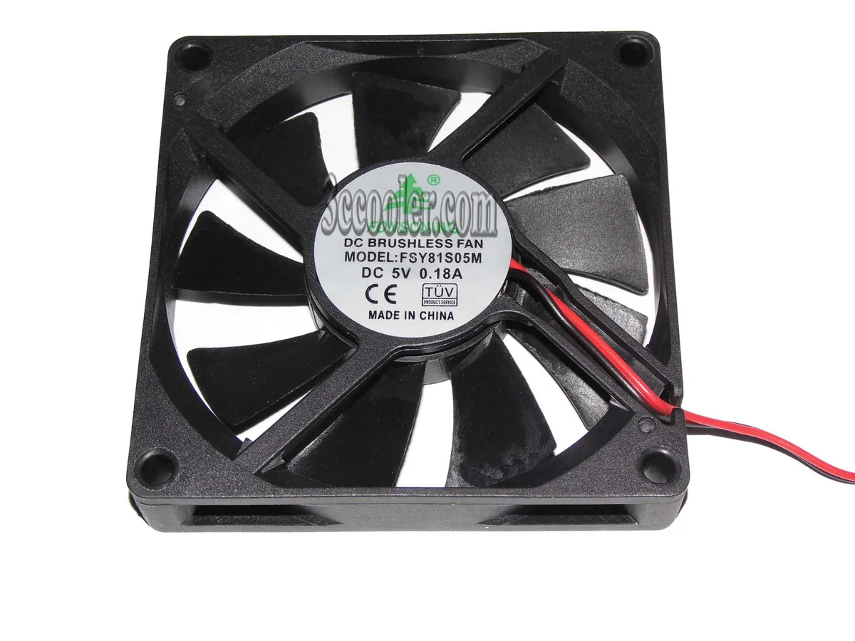 Black 80mm square CPU fan with 2-pin power connector