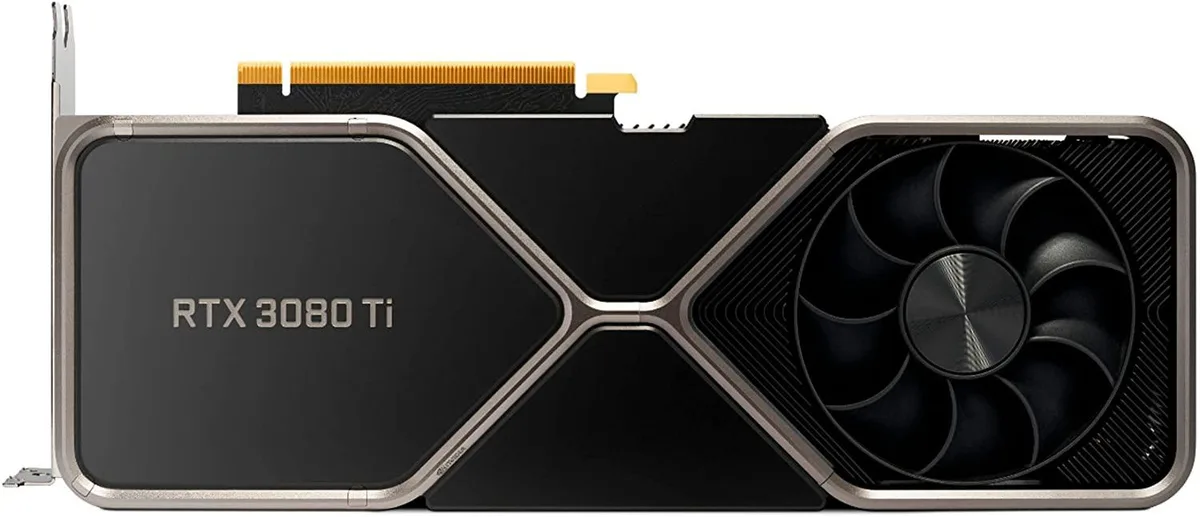 NVIDIA GeForce RTX 3080 Ti Founders Edition 12GB graphics card in silver metal cooler with dual axial fans