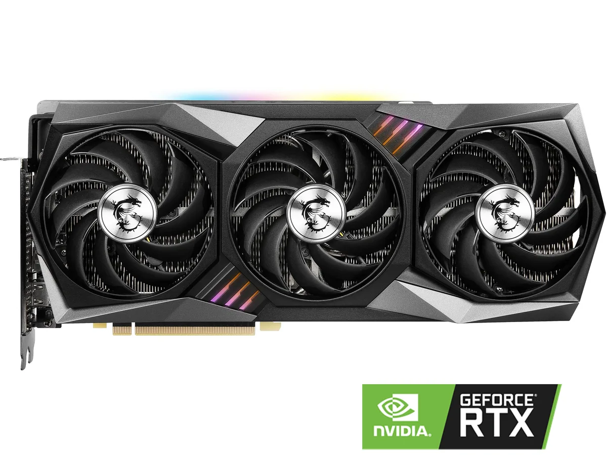 MSI GeForce RTX 3080 Gaming X Trio triple-fan graphics card with brushed metal backplate