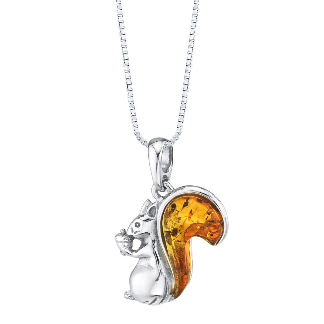 Oravo Oravo Baltic Amber Sterling Silver Squirrel Pendant Necklace Cognac 18" .925 — product photo
