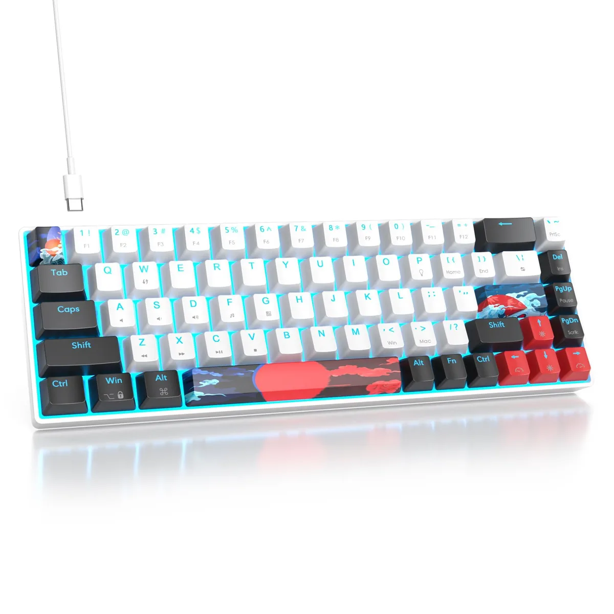 Redragon 65% Mechanical Gaming Keyboard 68 Keys Linear Red Switch White Ice Blue — produktfoto