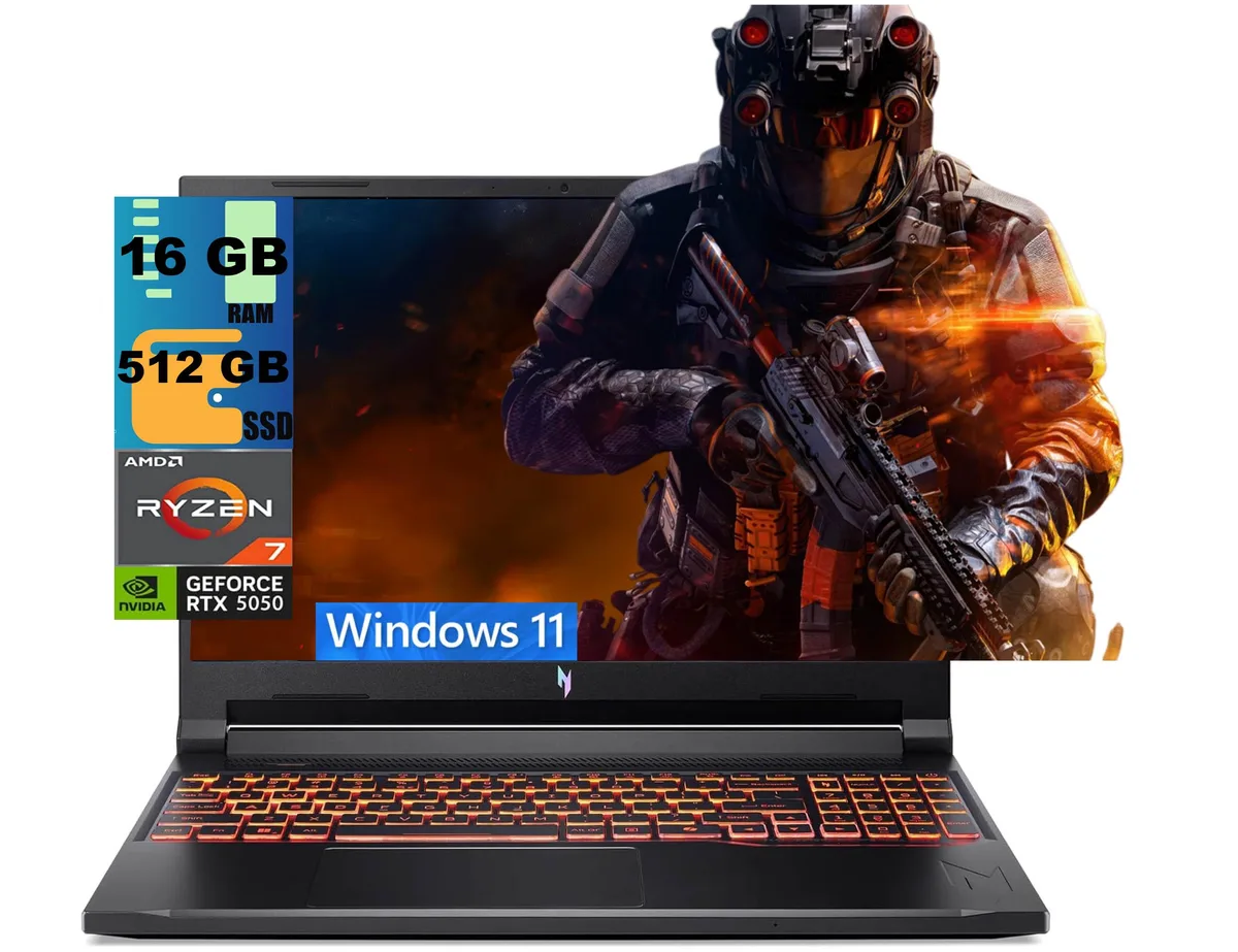Black Acer Nitro 16 Raider gaming laptop, 16 inch WUXGA screen, matte finish, backlit keyboard