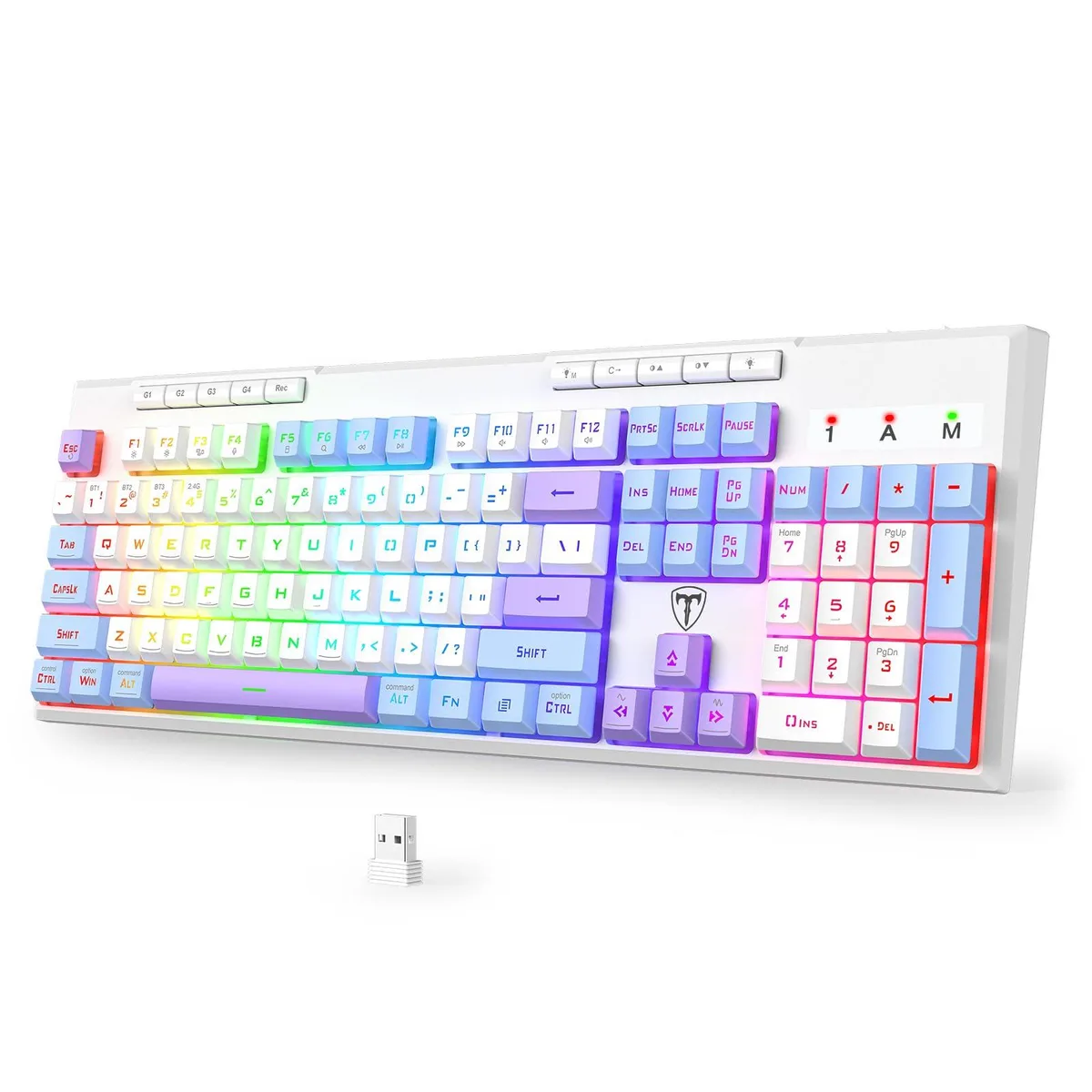 Cream-coloured mechanical keyboard with full-size layout, PBT keycaps and RGB backlighting