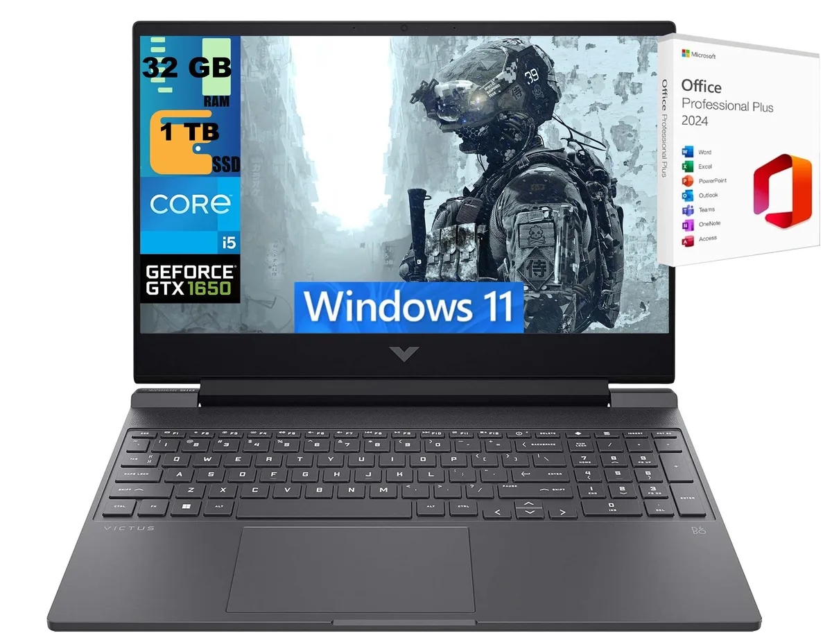 Black 15.6 inch gaming laptop with backlit keyboard