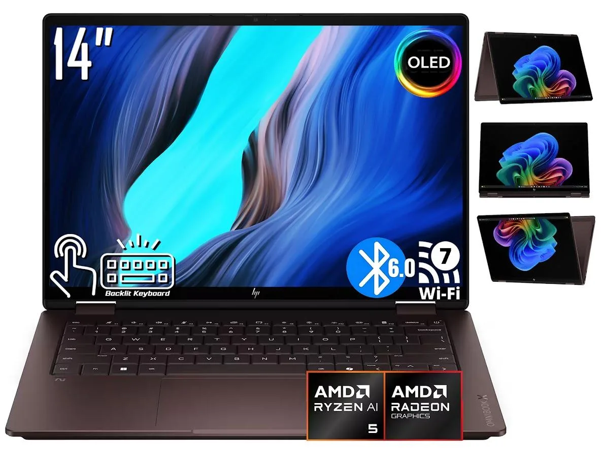 HP HP OmniBook X 2-in-1 Laptop AMD Ryzen AI 5 430 14 OLED 16GB 1TB — снимка на продукта