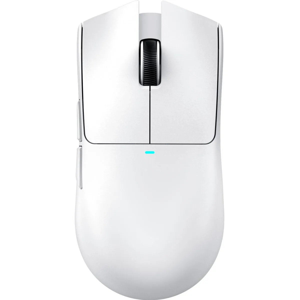 White lightweight gaming mouse with ergonomic shape and five buttons