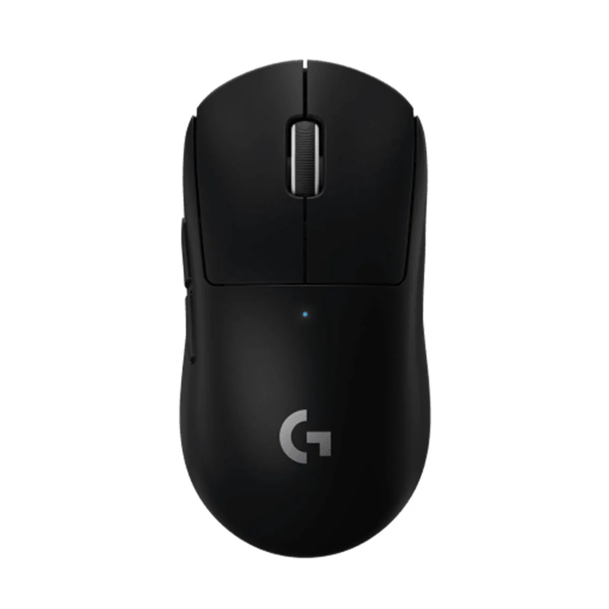 Lightweight black wireless gaming mouse with five buttons and a compact symmetrical shape