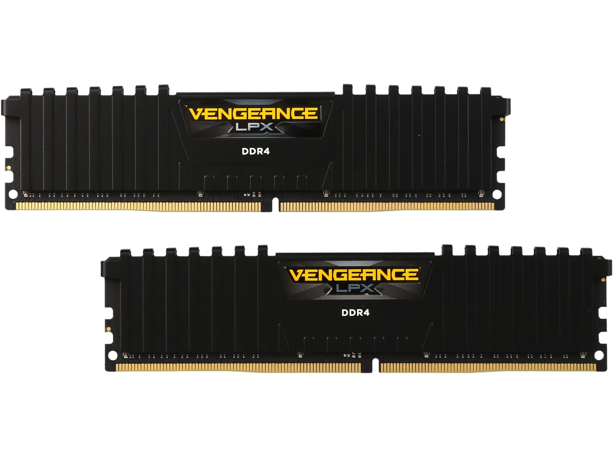 Two black low-profile DDR4 modules with anodized aluminium heatspreaders