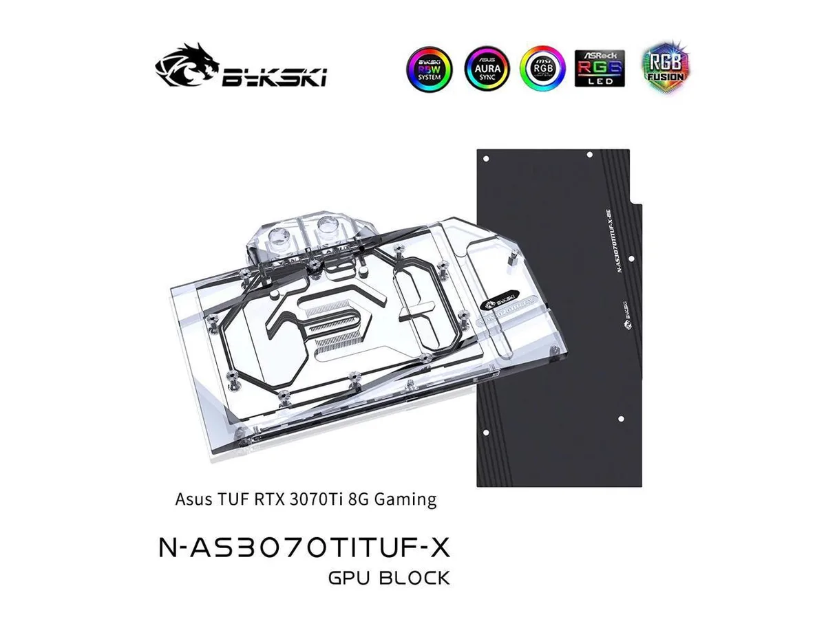 Bykski full-cover GPU water block for Asus TUF RTX 3070 Ti, nickel-plated copper with clear acrylic top