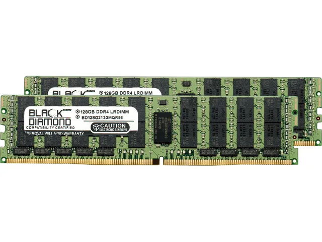 Two green DDR4 server memory modules with black heat spreaders and gold contacts
