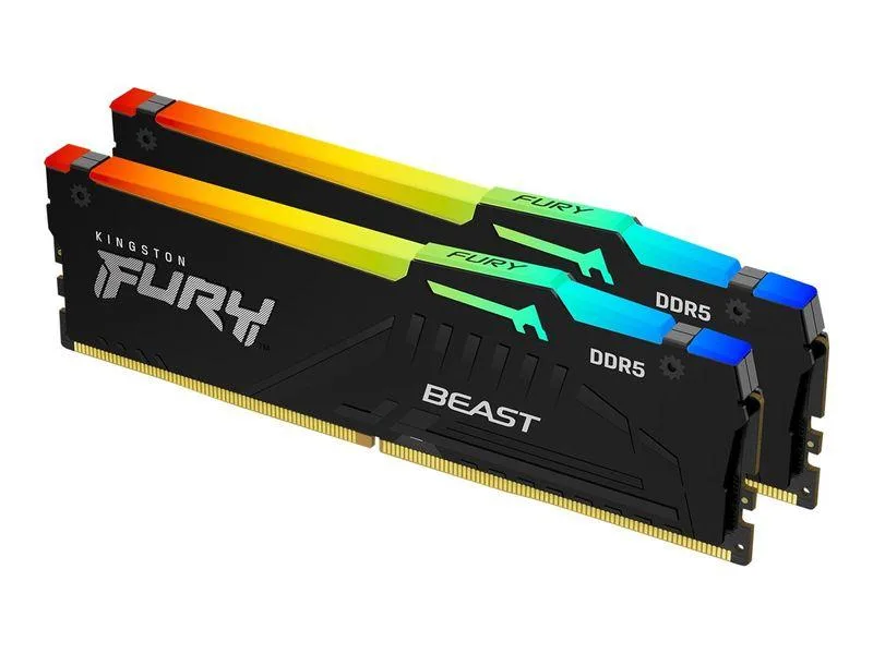 Two black DDR5 DIMMs with RGB light bars