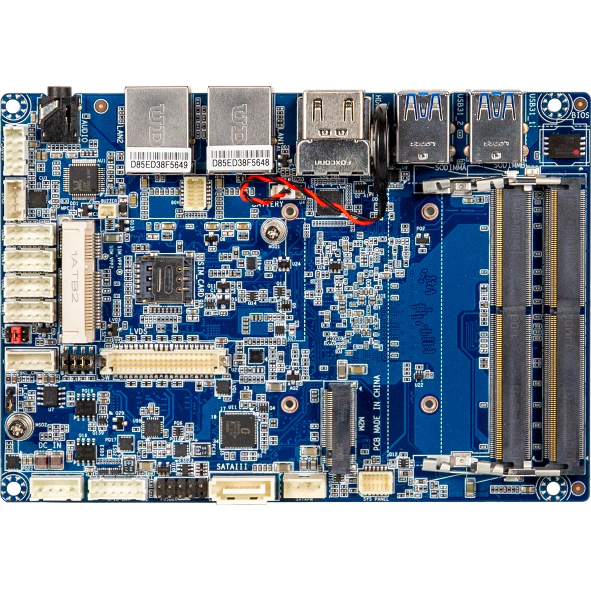 Green 3.5-inch embedded motherboard with soldered processor, two SO-DIMM slots, dual HDMI and LAN ports, four USB 3.2 ports