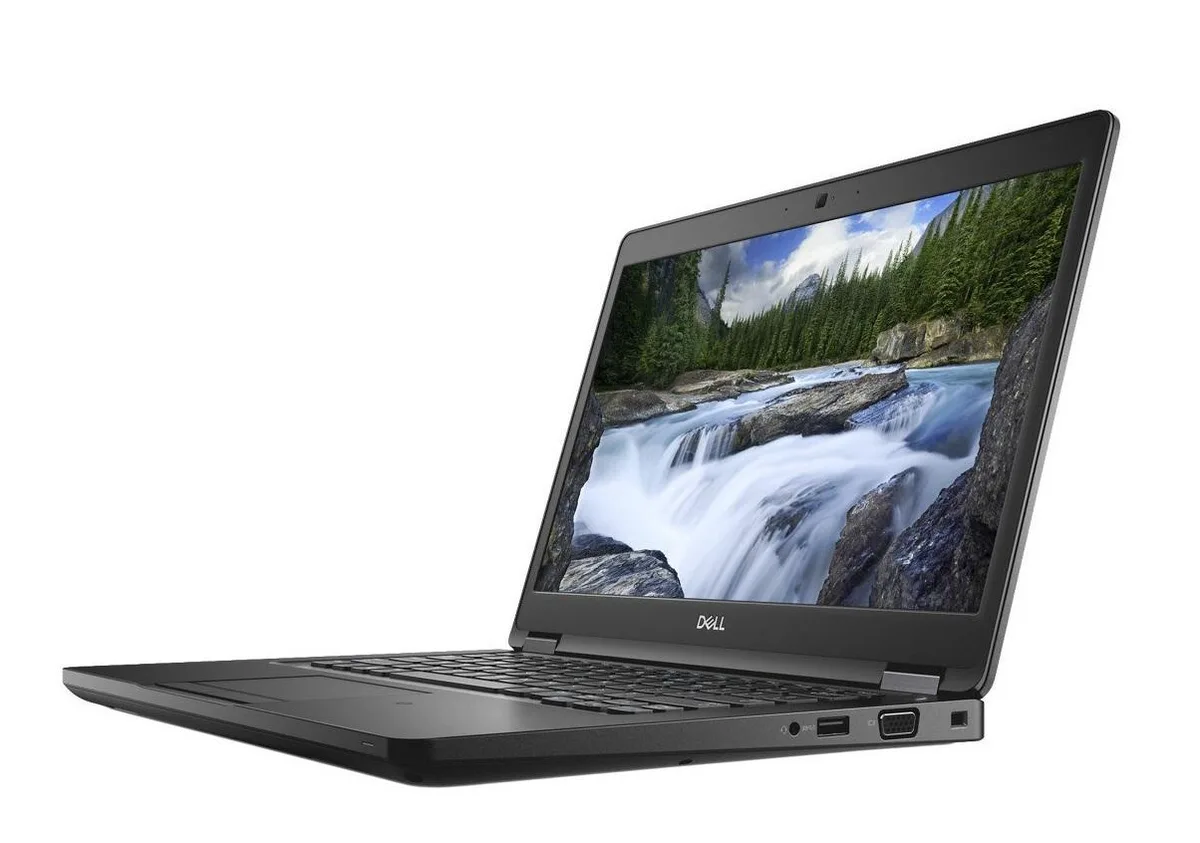 Black Dell Latitude E5491 laptop closed, 14 inch non-touch matte screen, carbon fiber lid texture