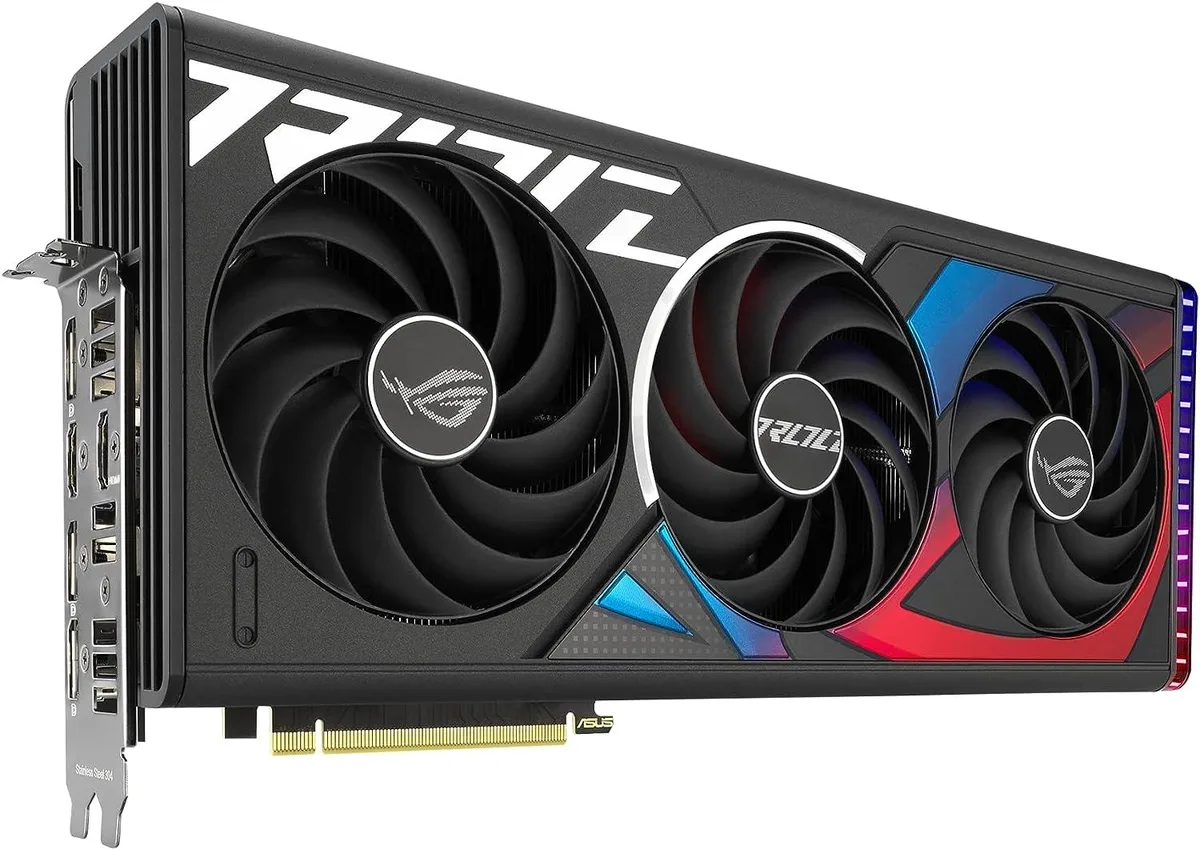 ASUS GeForce RTX 4070 Ti STRIX OC graphics card with triple-fan cooler in dark metallic finish