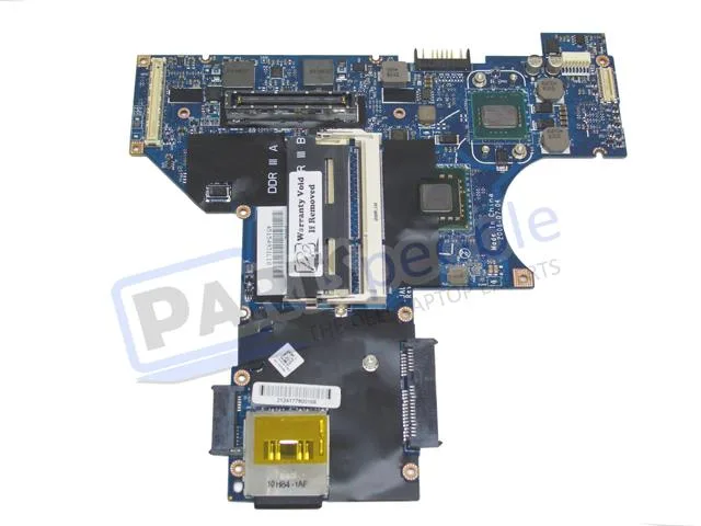 Green laptop motherboard with silver processor installed