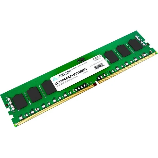 Green rectangular DIMM with black chips and gold contacts