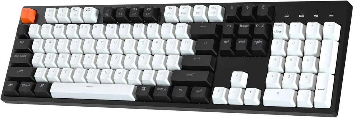 Full-size black mechanical keyboard with RGB backlighting, USB-C cable, and double-shot ABS keycaps