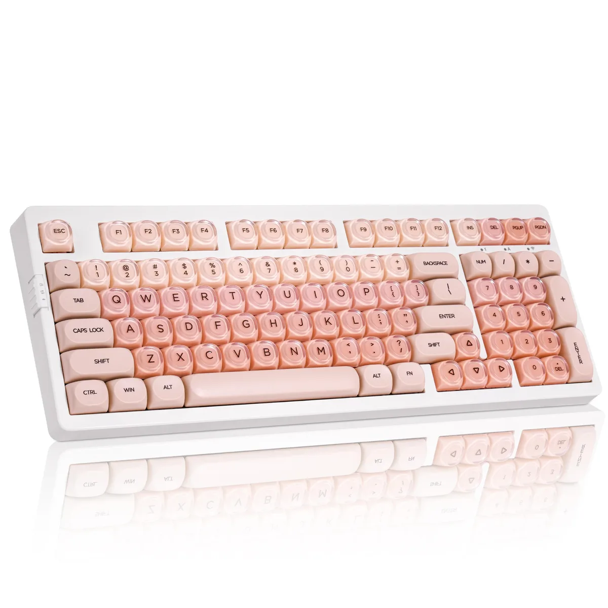 Pink creamy 95% wireless mechanical keyboard with number pad and RGB lighting