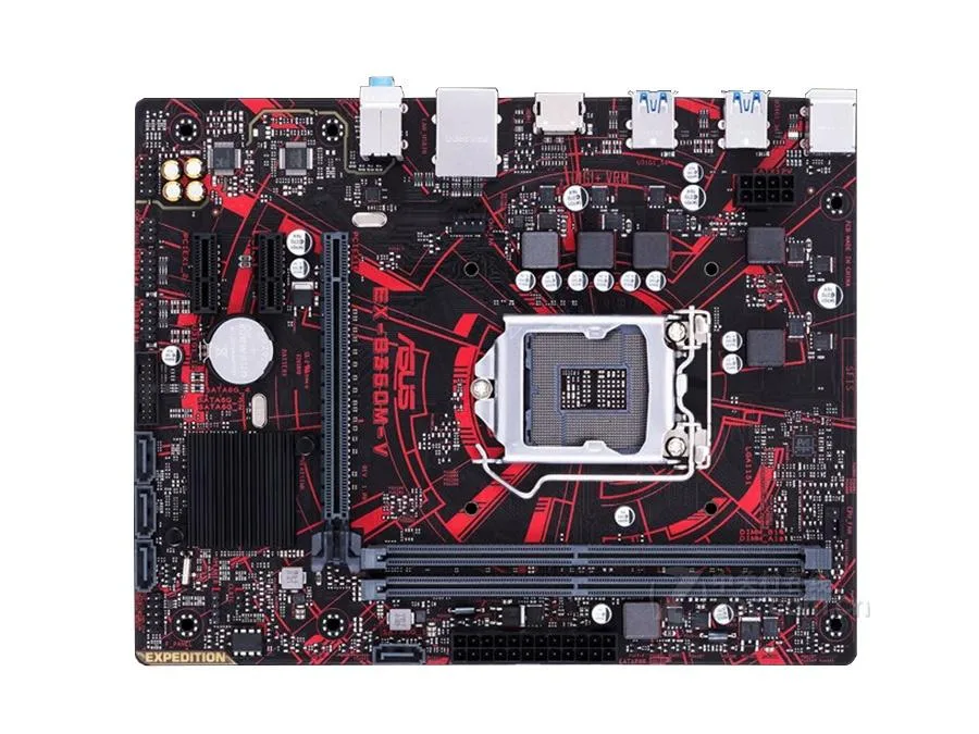 ASUS EX-B360M-V micro ATX motherboard green PCB silver heatsinks