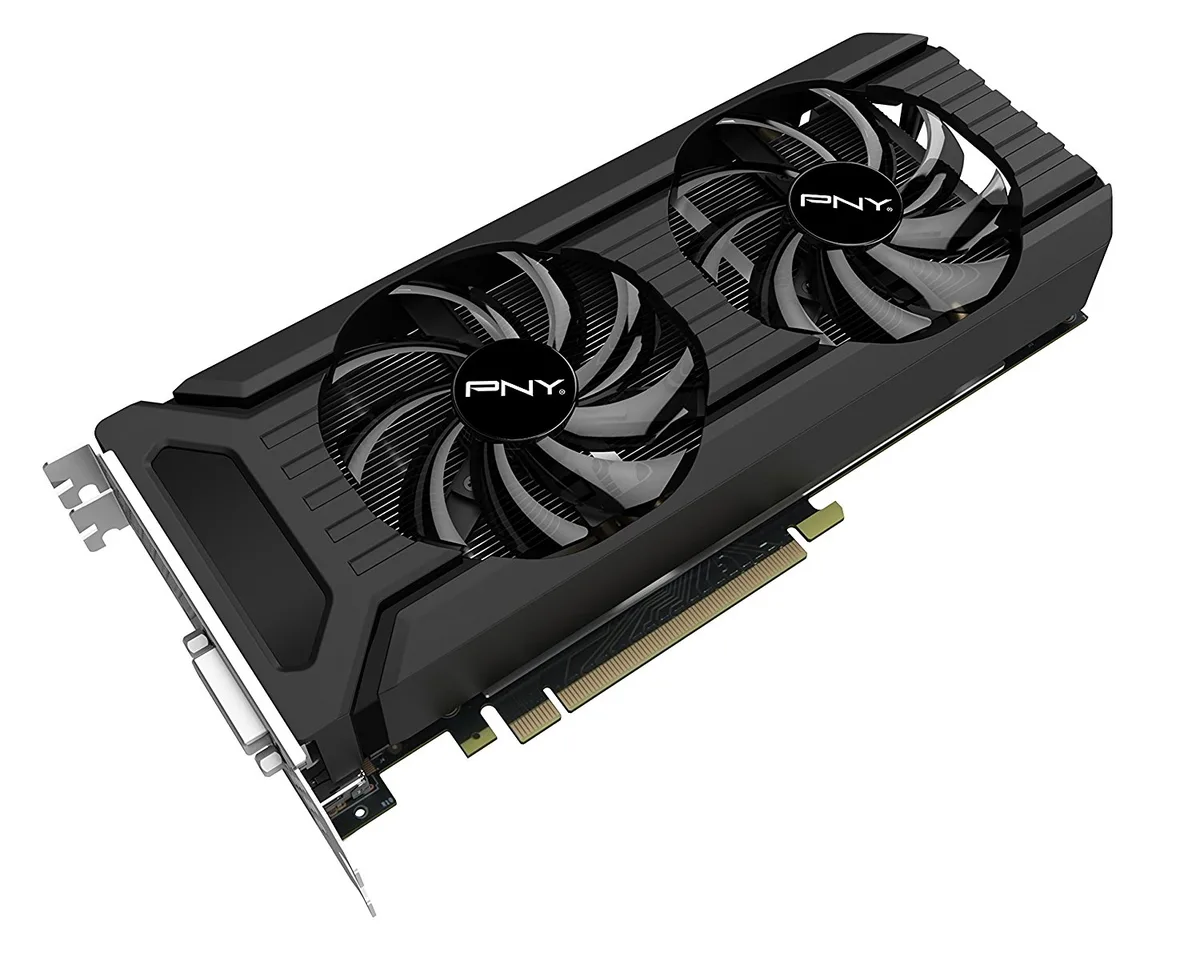 PNY GeForce GTX 1060 6GB graphics card with dual-fan cooler in black finish
