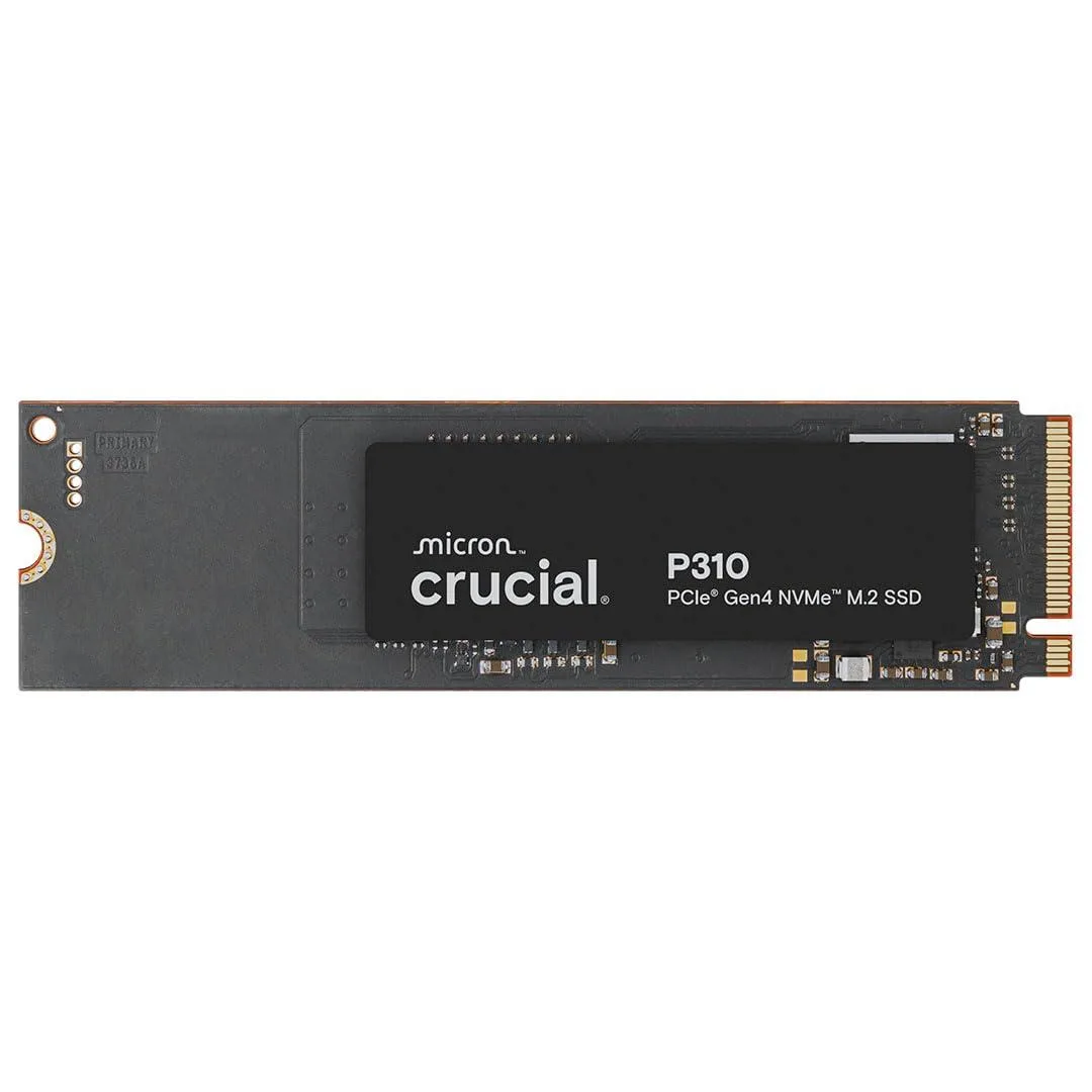Black M.2 2280 NVMe SSD circuit board with gold edge connector and silver label