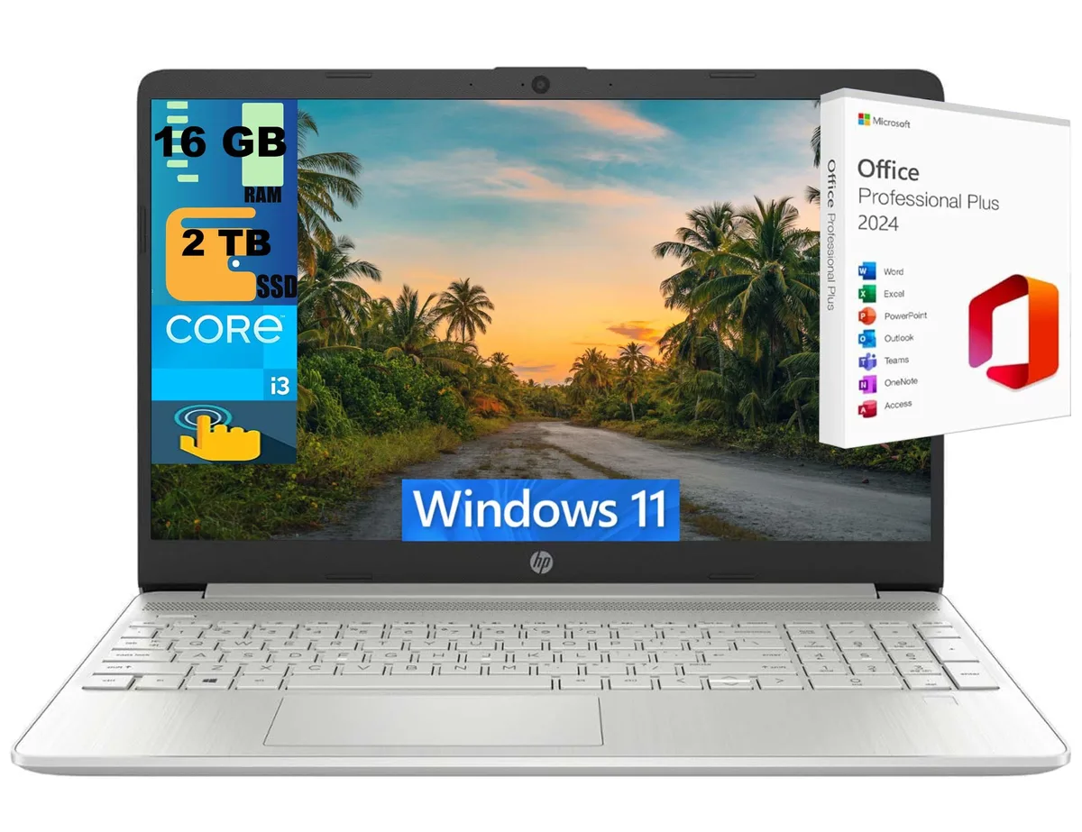 HP HP 15 laptop, 15.6" HD touchscreen, i3-1215U, 16GB DDR4, 2TB PCIe SSD, Silver — photo du produit
