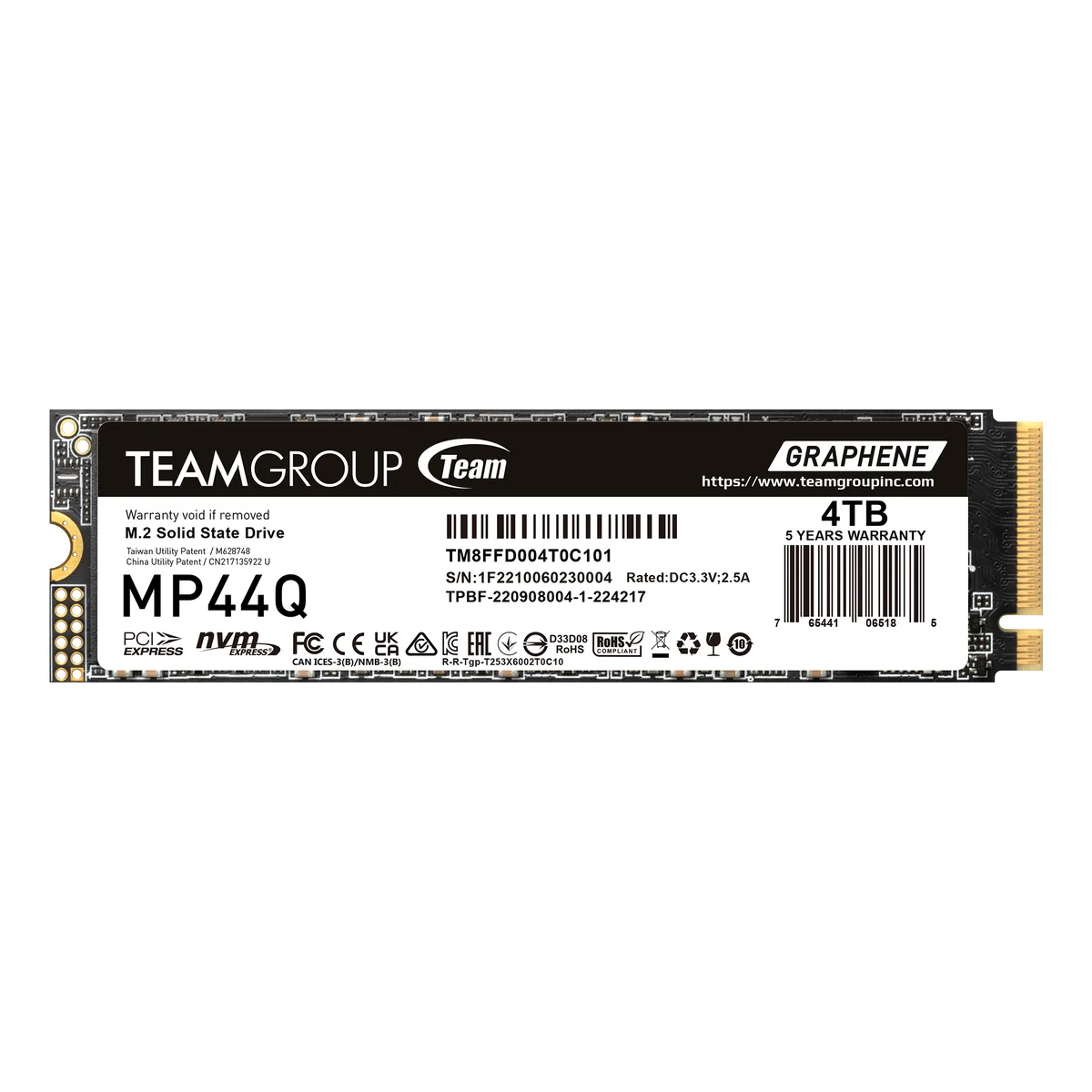 Team Group MP44Q 4TB M.2 2280 SSD with graphene heat dissipation label