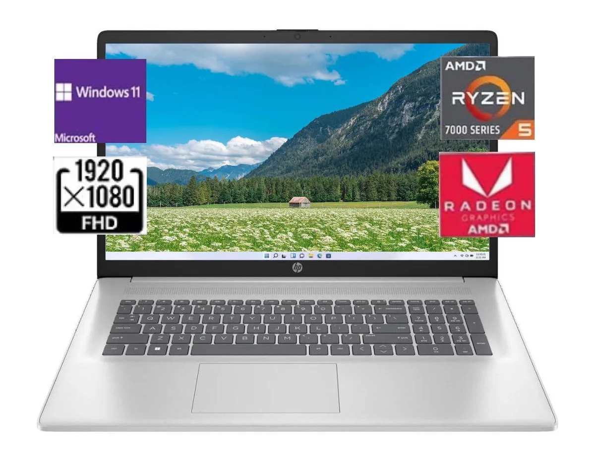 Silver 17.3 inch laptop with full HD display