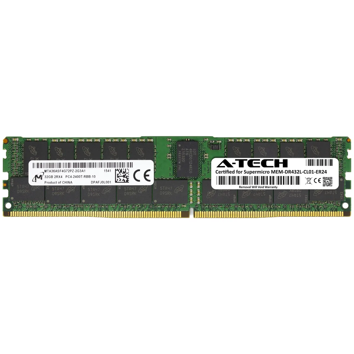 A single green DDR4 RDIMM module with gold contacts and black chips