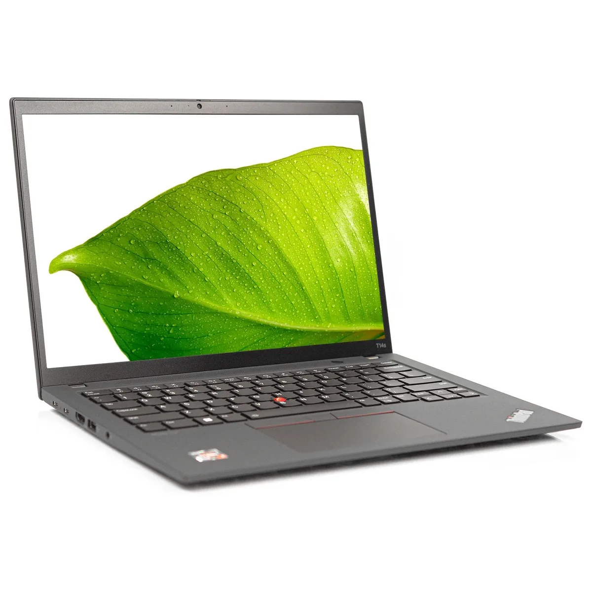 Black ThinkPad T14s G3 14 inch laptop closed on a plain surface