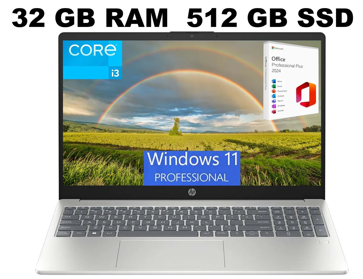 HP HP 15 laptop 32GB 512GB SSD i3-N305 8-core Silver — photo du produit