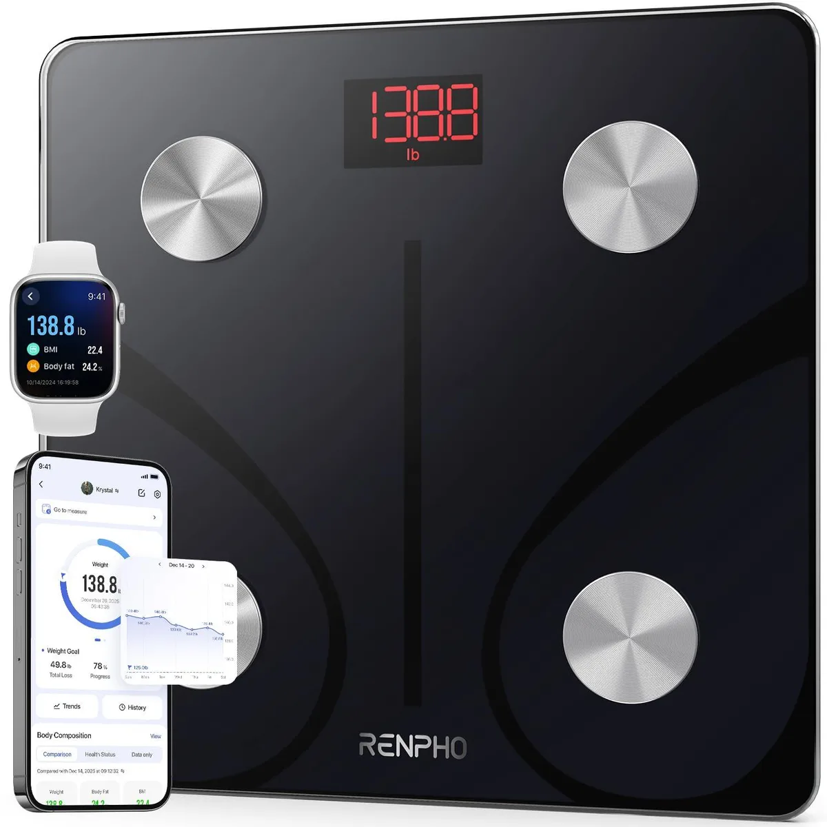 RENPHO ES-CS20M Bath Scale Black 180 kg 13 Metrics — foto do produto