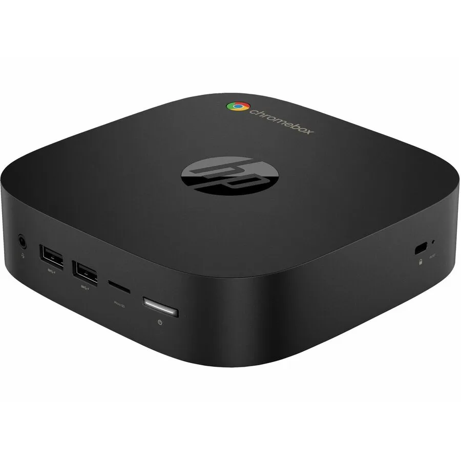 Black HP Chromebox G4 mini desktop, compact square form factor