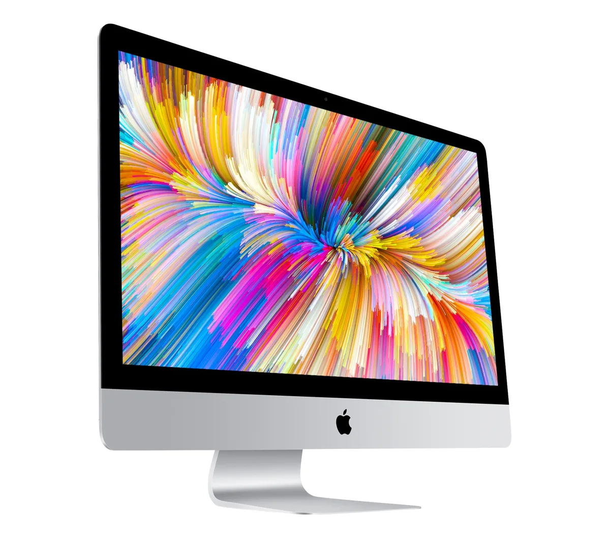 Silver 27-inch all-in-one desktop with tapered aluminum back and 5K display