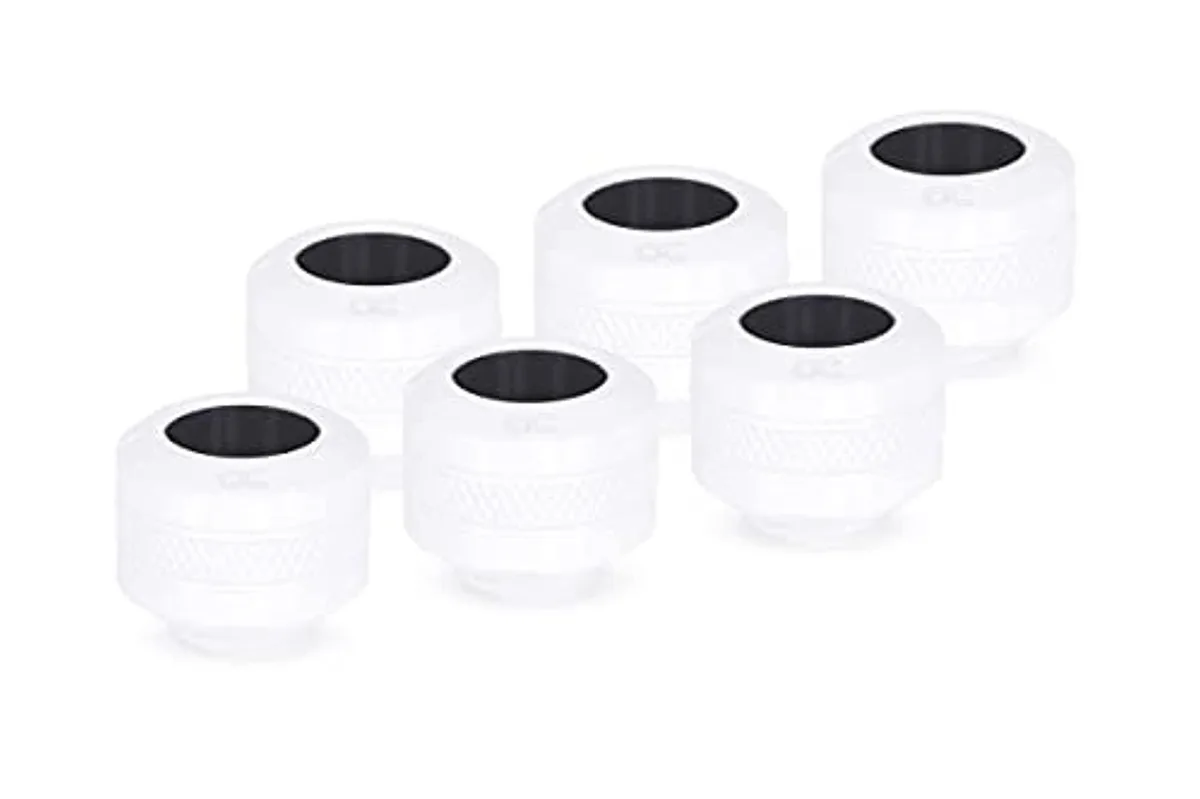 Six white brass compression fittings for 13mm hard tubes, G1/4 threads, 20mm tall, 22mm diameter