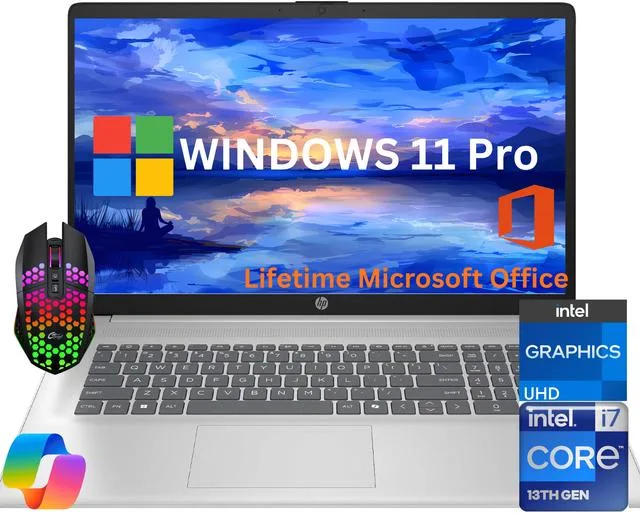 HP HP 17 laptop Intel Core i7-1355U 64GB 512GB SSD 17.3" FHD Windows 11 Pro Silver — photo du produit