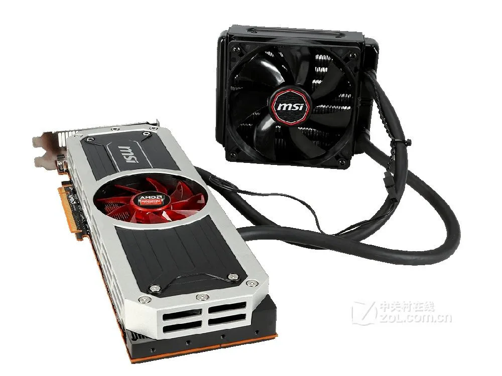 Dual-GPU graphics card with black metal shroud and two 8-pin power connectors