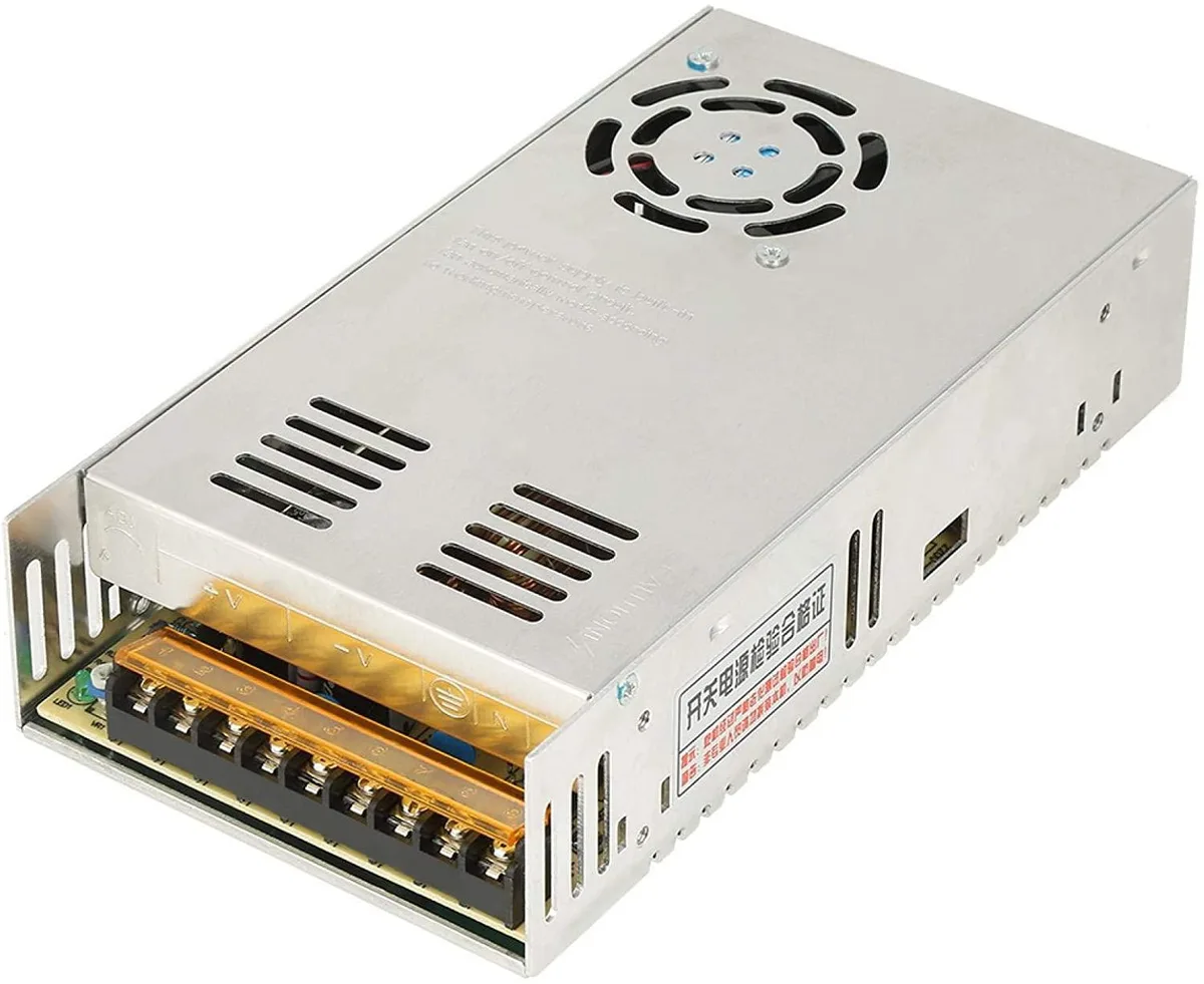 Rectangular metal power supply, silver finish, 21.5 by 11.3 by 4.8 cm