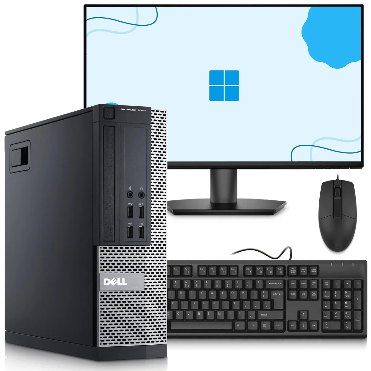Small black Dell OptiPlex 9020 SFF tower with 24 inch monitor