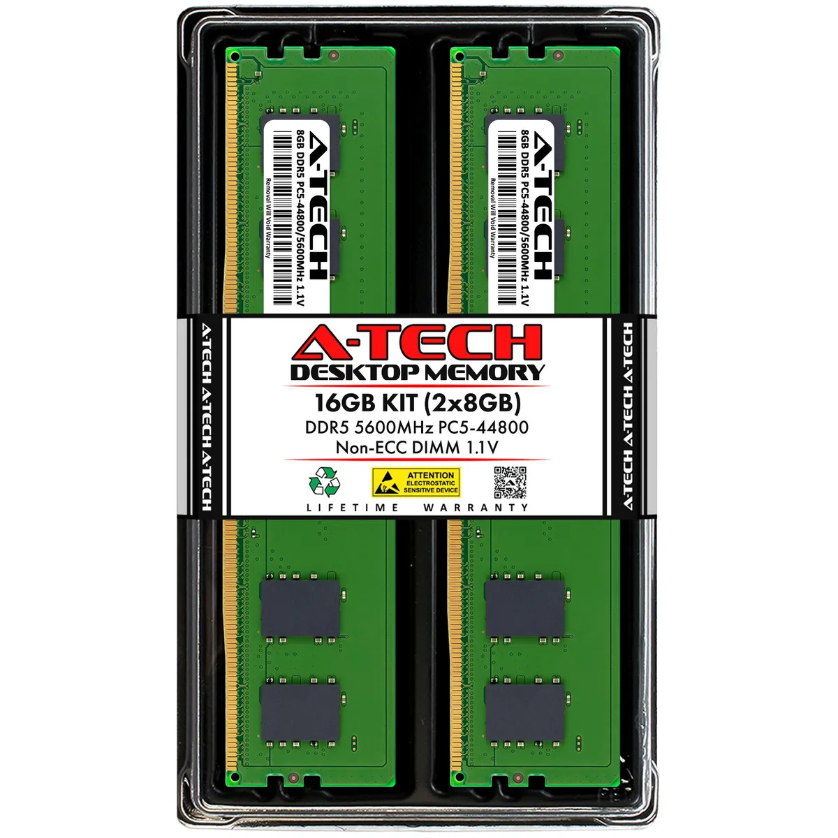 Two green DDR5 DIMM modules, 288 pins, no heat spreader