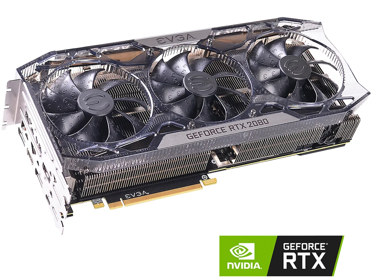 Black triple-fan graphics card with RGB lighting