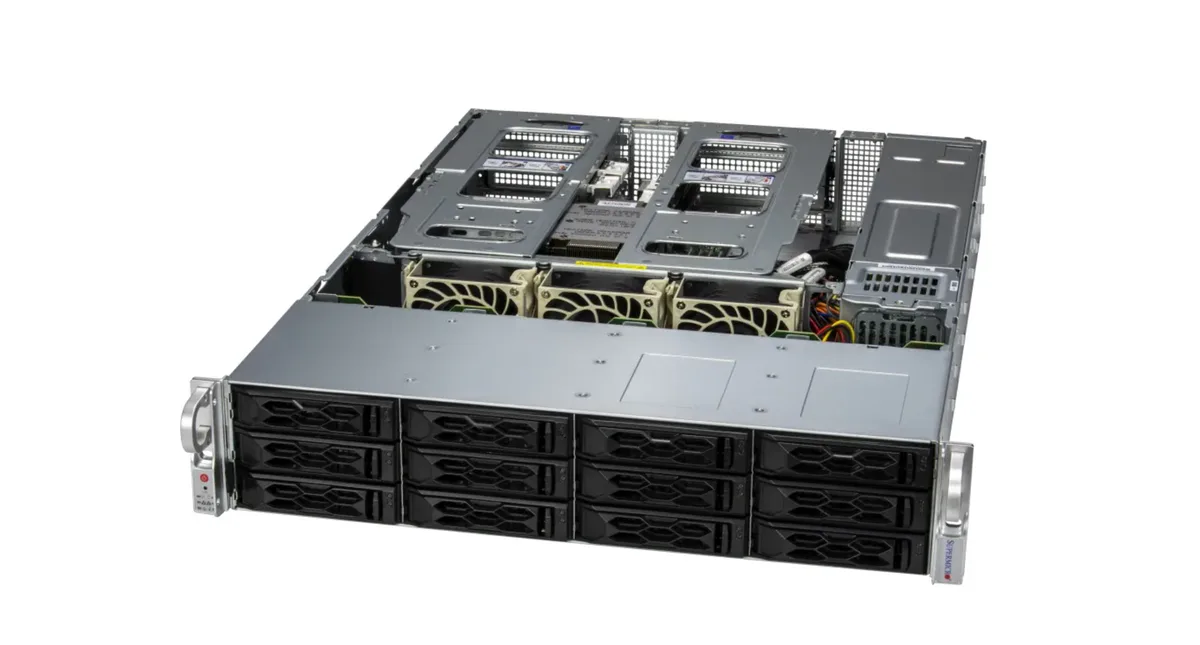 2U rack server chassis with twelve front drive bays