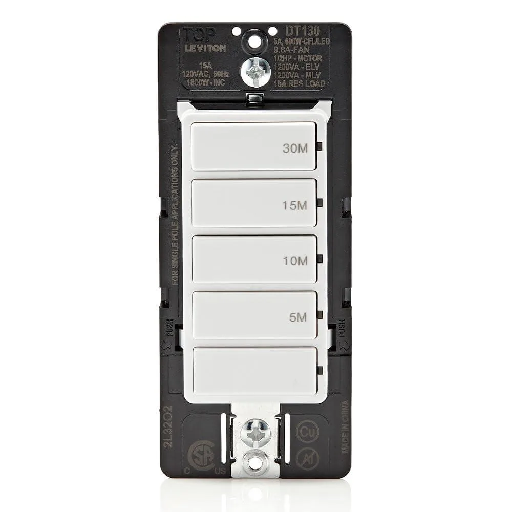  Leviton DT130-1LW Countdown Timer Switch 5-10-15-30 min White — product photo